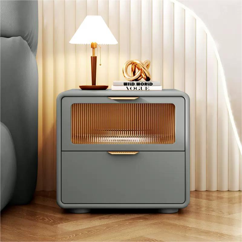 Simple modern cream style leather bedside table