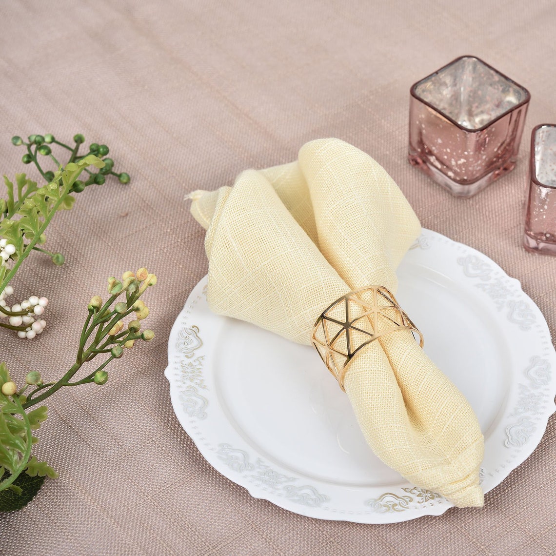 Efavormart | 5 Pack | Geometric Napkin Rings, Napkin Holders For Table Setting, Wedding Napkin Rings, Dining Decor - Metallic Gold