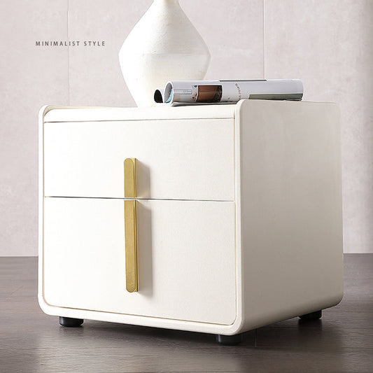 Nordic Italian mini leather art solid wood bedside table