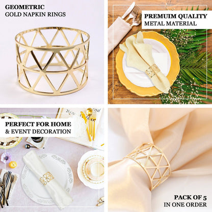 Efavormart | 5 Pack | Geometric Napkin Rings, Napkin Holders For Table Setting, Wedding Napkin Rings, Dining Decor - Metallic Gold