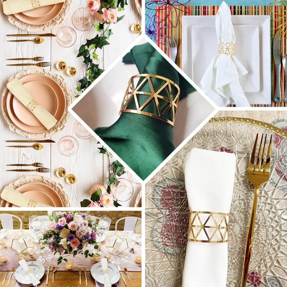 Efavormart | 5 Pack | Geometric Napkin Rings, Napkin Holders For Table Setting, Wedding Napkin Rings, Dining Decor - Metallic Gold